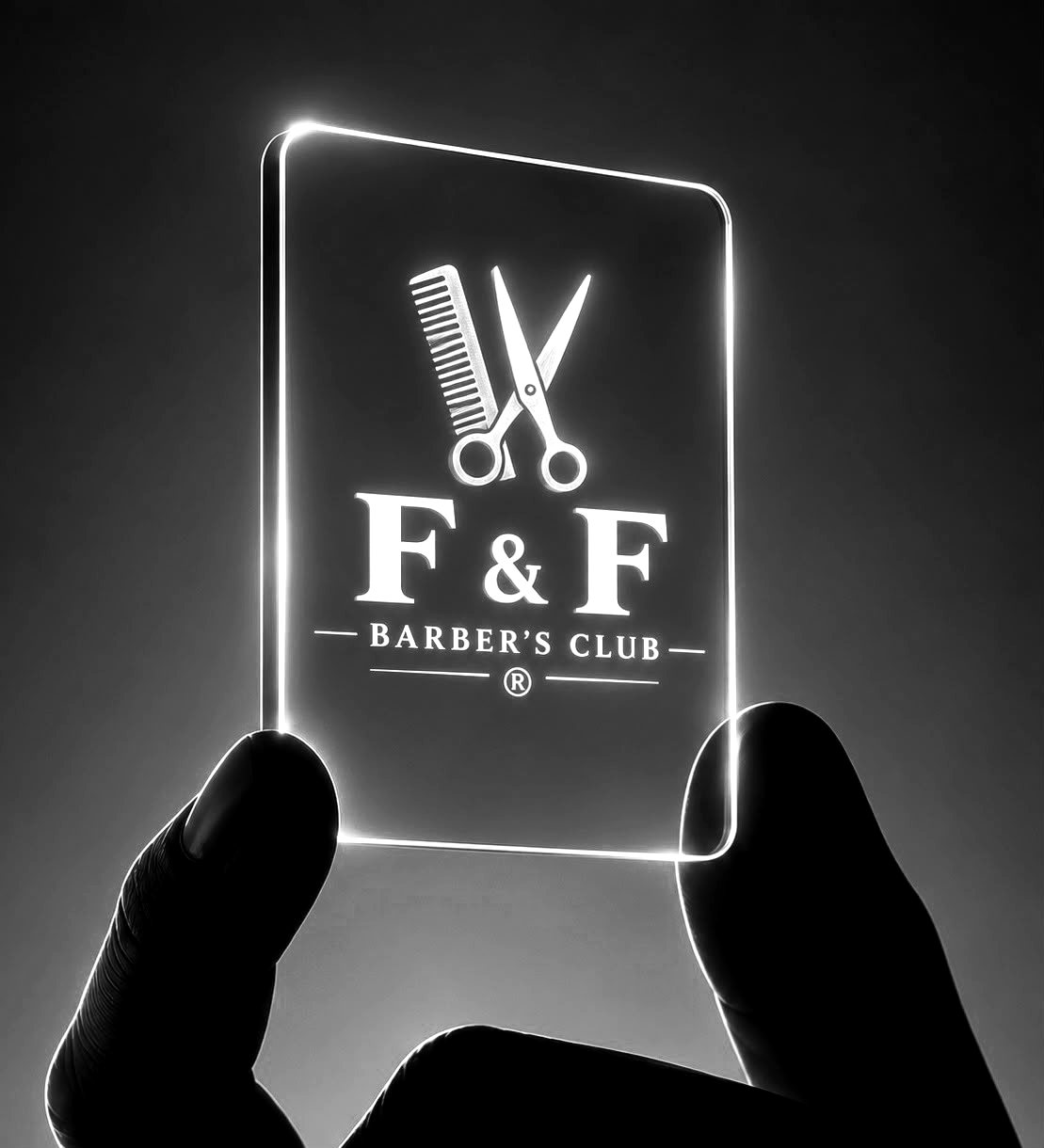 F&F Barber's Club logolu ışıklı kart